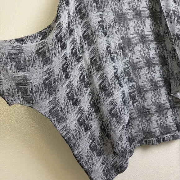 Yushi Linen Jacket Womens Medium Silver Black Open Front Lightweight Top - Picture 3 of 7